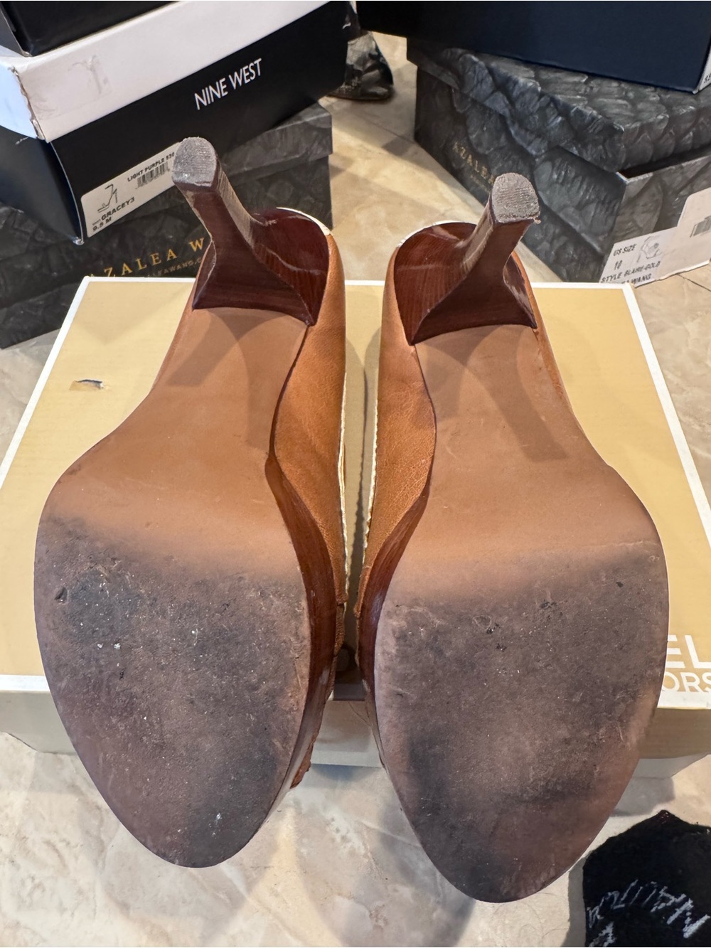 Michael Kors Brown and White Peep-Toe High Heel Pumps - Picture 4 of 4